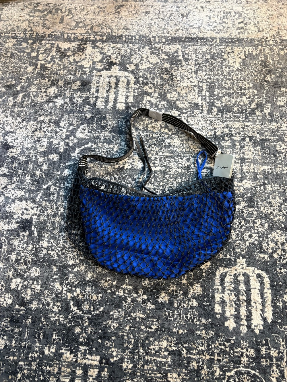Free People NWT Electric Blue Shoulder Bag with Black Net Overlay